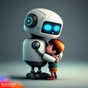 robot hugging kid